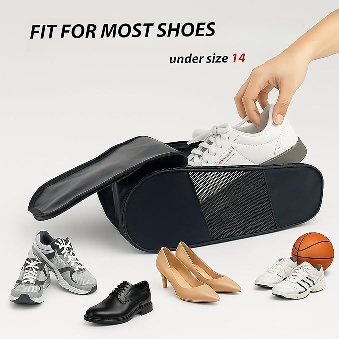 Portable Oxford Golf Shoes Bag, Sports Shoe Bag with Ventilation, Waterproof Travel Shoes Bag, Shoes Storage Organizer with Zipper Closuren for Outdoor, Sports, Golf, Travel, Gem (Black+Red)