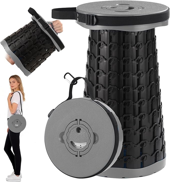 Spisces Upgraded Collapsible Stool,800 lbs Heavy Duty Capacity & Lightweight 2.6 lbs,18-Inch Portable Retractable Folding Stool for Adults,Camping,Fishing,BBQ,Travel