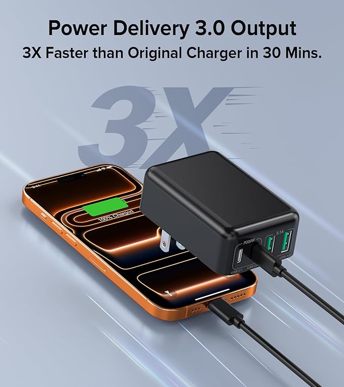 2Pack Flat USB C Charger Block, 40W 4-Port Fast Charger 20W Type C Charging Block 3.1A USB Wall Charger Dual Port PD+QC Charging Cube for iPhone 17 16 15 14 13 Pro Max XS, iPad,Samsung,Tablet（Black）