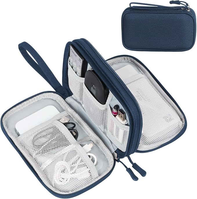 FYY Electronic Organizer, Travel Cable Organizer Bag Pouch Accessories Carry Case Portable Waterproof Double Layers All-in-One Storage for Cable, Cord, Charger, Phone, Earphone Navy