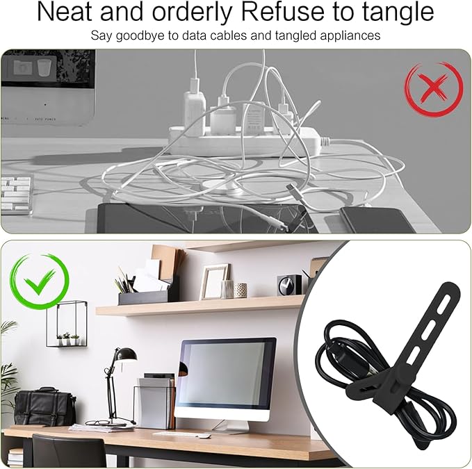 Donruby 24Pcs Silicone Cable Ties - Reusable & Washable with Locking Buckles, Adjustable Fastening Cable Management Straps, Multi-Purpose High Elasticity Cord Organizer (Black)
