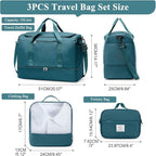 Large Travel Duffle Bag,Carry on Overnight Weekend Bag with Shoes Compartment,Weekender Bags for Women for Travel Business Trips Sport Hospital,3 Pcs Set,Peacock Blue