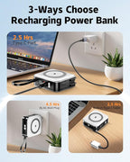 for Magsafe Portable Charger with Built-in Cables and AC Wall Plug, 10000mAh Magnetic Wireless Power Bank 22.5W Type-C in & Out Fast Charging Battery Pack for iPhone 17/16/15/14/13/12 Series, White