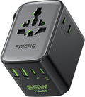Epicka Pulse Duo 65W Universal Travel Adapter, International Power Adapter with PD & QC 3.0 Fast Charging for 2 Devices Simultaneously, European Travel Plug Adapter, Travel Essentials (Black)