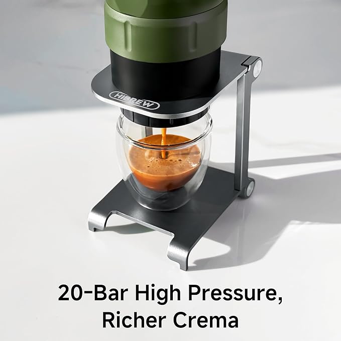 HIBREW H4C Explorer - Portable Electric Espresso Machine, USB-C Rechargeable Coffee Machine for Camping and Travel, Compact for Capsules & Ground Coffee, with Foldable Holder & Carrying Case (Green)