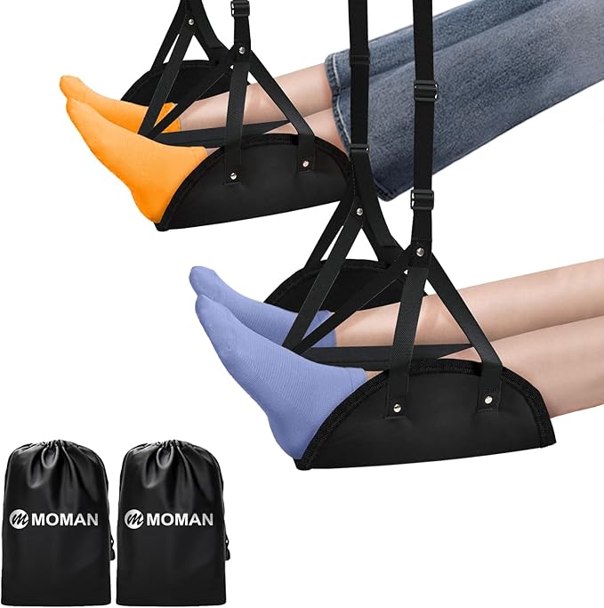 Airplane Foot Hammock Moman Portable Foot Rest for Air Travel Essentials 2 Pack with Upgrade Comfort Leg Hammock Pad Cotton for Long Flight Car Drive Office Under Desk Pie-Resto-Hamaca-Avión-Viaje