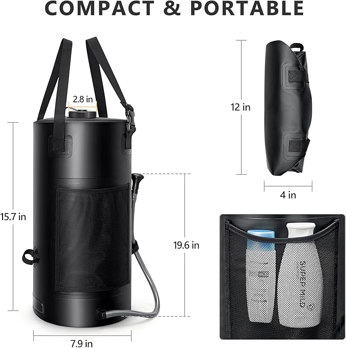 SPACEREST 5 Gal/3 Gal Solar Shower Bag, Solar Heating Camping Shower Bag, On-Off Switchable Shower Head, Portable Shower with Thick Tarpaulin for Camping, Surfing, Outdoor Traveling, No Tear & Leak