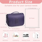 Toiletry Bag Travel Bag with Hanging Hook, Waterproof Capacity Hanging Multifunctional Makeup Bag for Toiletries, Portable Cosmetic Bag Travel Organizer for Women and Men(Navy Dot)