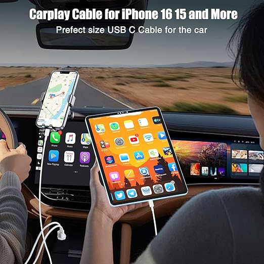 Car Carplay Cable for iPhone 17 16 15, 2-Pack [3.3FT+6FT] 60W USB C to USB C Cable And 2-Pack [3.3FT+6FT] USB A to USB C Cable for iPhone 17 16 15，for Galaxy S25 S24, for iPad, for MacBook and More