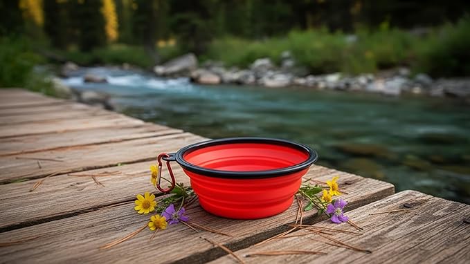 Collapsible Dog Bowl, Travel Dog Bowl, Collapsible Water Bowl for Dogs & Cats, Portable Silicone Dog Travel Bowl, Foldable Pet Food & Water Bowl, Outdoor Dog Bowls for Traveling (Red)