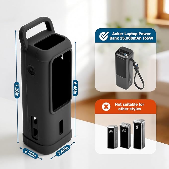 Silicone Case for Anker Laptop Power Bank 25,000mAh Portable Charger, Travel Protective Cover Compatible with Anker Power Bank 165W (Black Case Only)