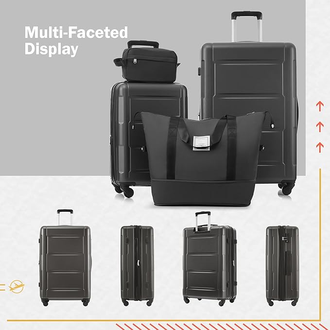 2 Piece Luggage Sets with Bags, Lightweight Expanable Carry on Luggage Sets, Hardshell ABS Spinner Wheels Suitcase with TSA Lock,for Women Men, 20 IN & 24 IN, Dark Grey
