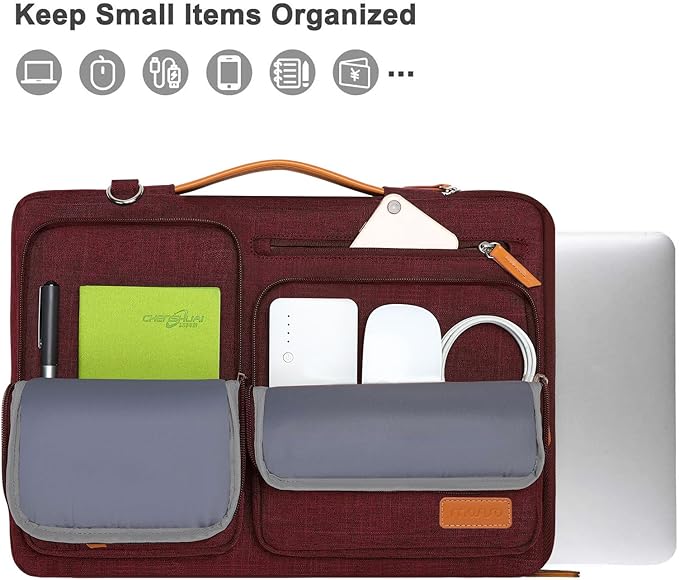 MOSISO 360 Protective Laptop Shoulder Bag,17-17.3 inch Computer Bag Compatible with MacBook, HP, Dell, Lenovo, Asus Notebook,Side Open Messenger Bag with 4 Zipper Pockets&Handle, Wine Red