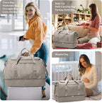 Extra Large Travel Duffle Bag,Carry on Overnight Weekend Bag with Shoes Compartment,Weekender Bags for Women for Travel Business Trips Sport Hospital,Camel