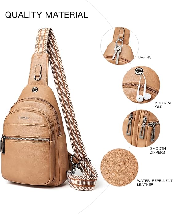 LATMAP Sling Bag For Women Faux Leather Small Casual Daypack Backpack Fanny Pack Crossbody Chest Bags Purse