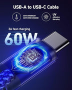 USB to USB C Cable 60W Fast Charging [2 Pack 10FT], USB A to USB C Cable, Durable Braided USB Type C iPhone Charger USBC Cord for iPhone 17/16/15/Pro Max/Plus, Samsung Galaxy S23 and More-Blue