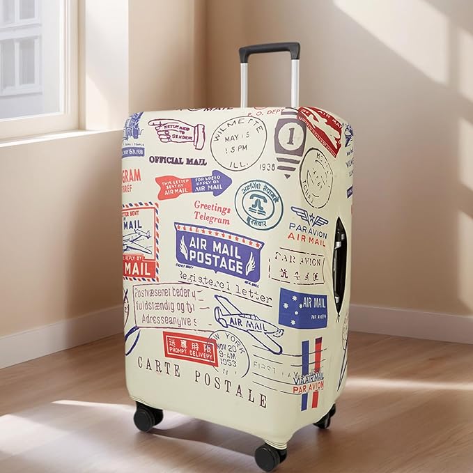 WUJIAONIAO Travel Luggage Cover Baggage Suitcase Cover Protector Skins 18-32 Inch (Stamp pattern A13, S (for 18-20 inch luggage))