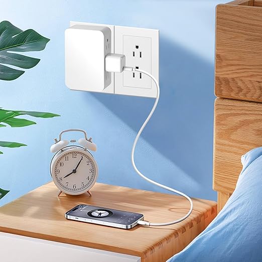 6 Outlet Wall Adapter, UL Listed 3-Prong Grounded Outlet to The Side, Wall Plug Side Access Adapter, 6 Way Outlet Extender Tap, White (1)