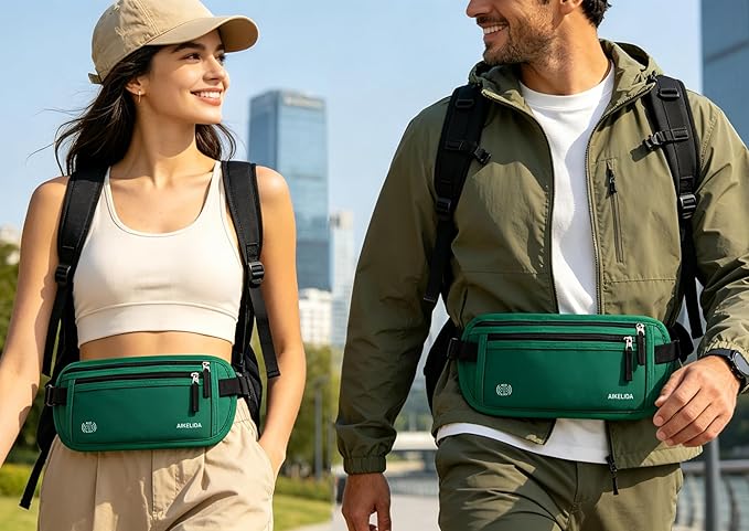 Money Belt - Slim Passport Holder RFID Blocking Travel Wallet Undercover Fanny Packs for Men Women - Green