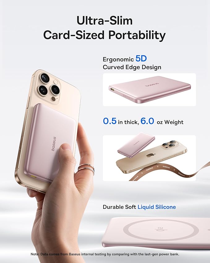 Baseus Picogo Magsafe Portable Charger, Qi2 15W 0.5" Ultra Slim 10000mAh Wireless Power Bank, 27W Fast Charging Magnetic Battery Pack with USB-C for iPhone 17 Pro Max/17 Pro/Air/16/15/14/13/12