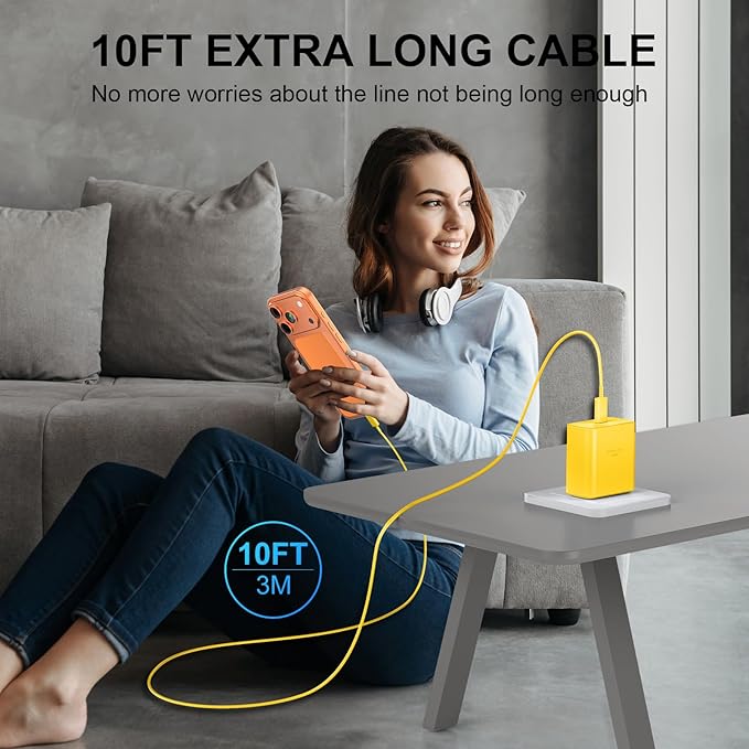 Phone 17 16 Pro Max Charger Fast Charging, 45W USB C Phone 17 16 Super Fast Charger Block with 10ft Long Type C Charging Cable Cord for i.Phone 17 Pro Max/17 Pro/17 Air/17/16/16Pro/16 ProMax-Yellow