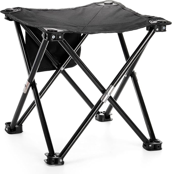 Cididu 2 Pack Camping Stool, 13 Inch Compact Camping Chair Portable, Lightweight Folding Stool Seat with Side Pocket and Carry Bag for Outdoor Hiking, Fishing, Picnic, Beach and Lawn Party, Black