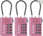 ANVIL TSA Approved Luggage Locks, 4 Digit Combination Travel Suitcase Locks with TSA008 Core and Open Alert Indicator, Zinc Alloy Body. (3, Rose Purple)