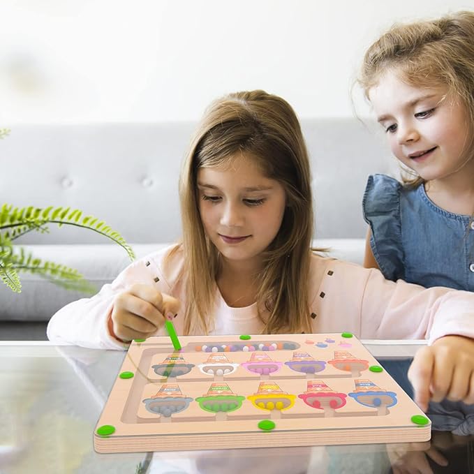 MTYOKILN Magnetic Color & Number Maze - Montessori Wooden Color Matching Learning Counting Puzzle Board - Toddler Fine Motor Skills Toys for Boys Girls 2 3 4 Years Old