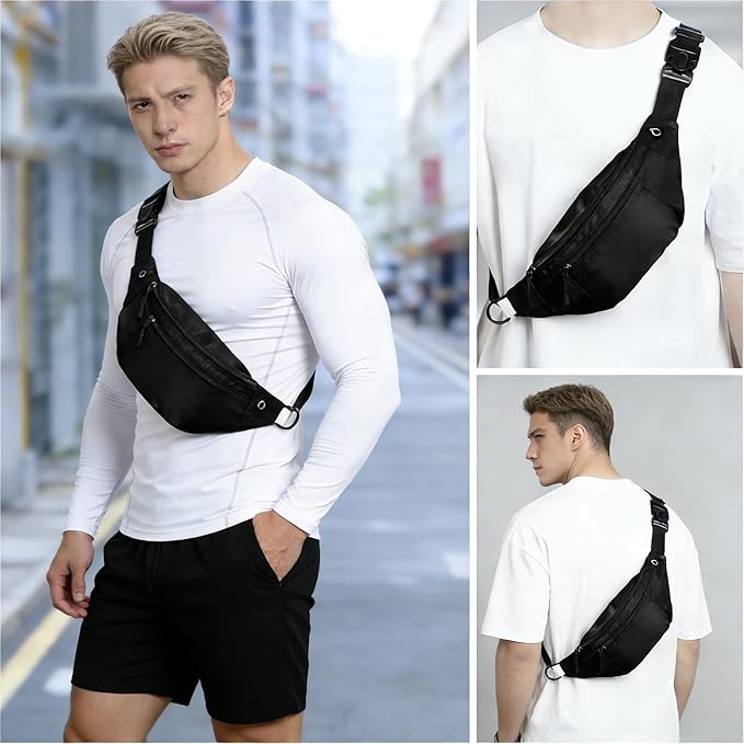 30PCS Crossbody Fanny Pack Bulk,Large Capacity Waist Bag with 4-Zipper Pockets Adjustable Strap Fanny Packs Waterproof Oxford Cloth Travel Belt Bag for Outdoor Shopping Travel Men Women,Black