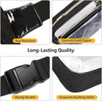 Packism Clear Fanny Pack for Women Stadium Approved - Quilted Clear Belt Bag, Adjustable Strap Fits 35-51 Inches, Transparent Waist Bag for Sports Concerts Festivals, Black