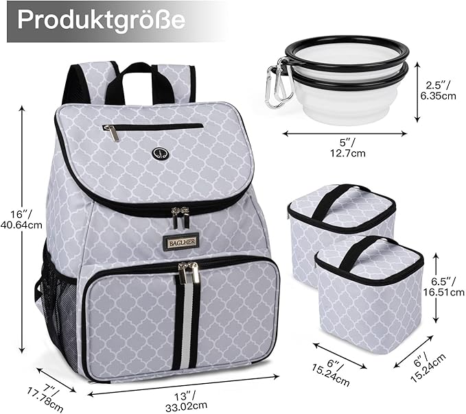 BAGLHER丨Dog Travel Bag, Airline Approved Pet Supplies Backpack, Dog Travel Backpack with 2 Silicone Collapsible Bowls and 2 Food Baskets