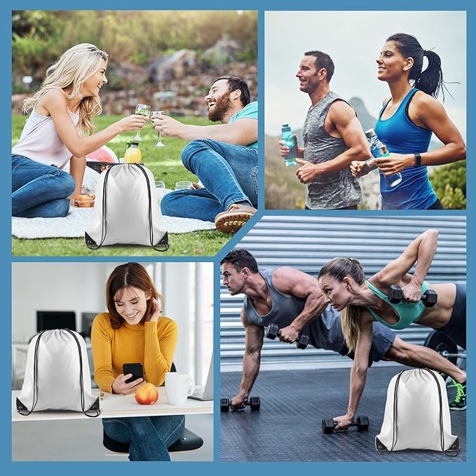 15 Pcs White Drawstring Bags Drawstring Backpack Bulk, PLULON String Backpack Cinch Sack Sport Gym Backpack Bags for Yoga Traveling Outdoor Sports