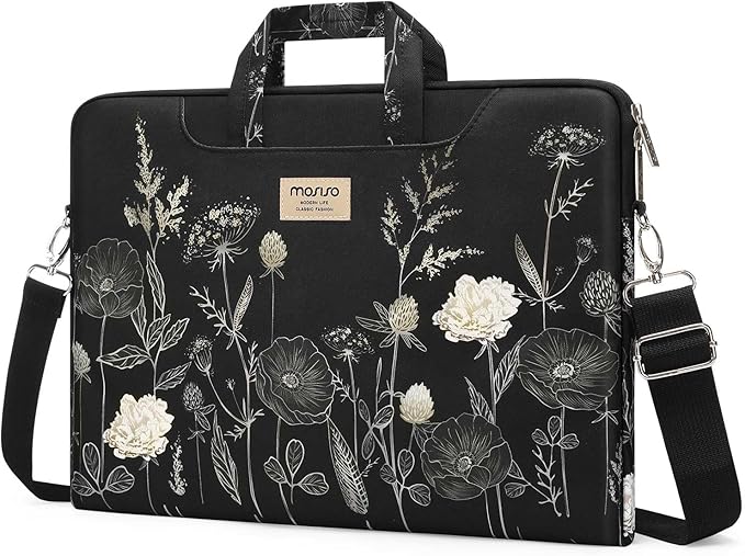 MOSISO Laptop Bag for Women 15.6 inch, 15-16 inch Computer Bag Compatible with MacBook Air 15 inch/Pro 16 inch, HP Dell Lenovo Asus Notebook, Laptop Messenger Shoulder Sleeve with Strap, Retro Flower