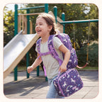 mommore Kids Backpack for Girls 4-8 with Lunch Box Elementary Kindergarten Preschool School Backpack 15'' Fit Folders Bottles, Purple Unicron