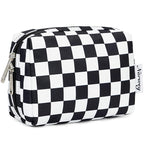 Narwey Small Checkered Makeup Bag for Purse Mini Cosmetic Bag Travel Makeup Pouch Zipper Pouch Cute Make up Bags with Compartments for Women Girls (Black Checkerboard, Small)