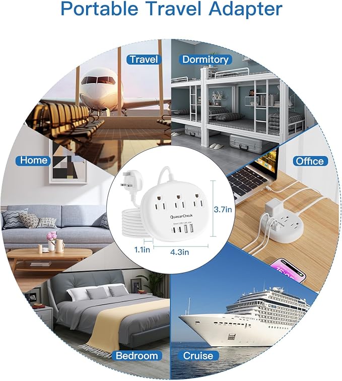 UK Ireland Travel Plug Adapter, US to UK Plug Adapter, Type G Travel Adapter with 3 Outlets 4 USB(2 USB C), 5FT Extension Cord, for US to Scotland London England British Irish Dubai Kenya Hong Kong