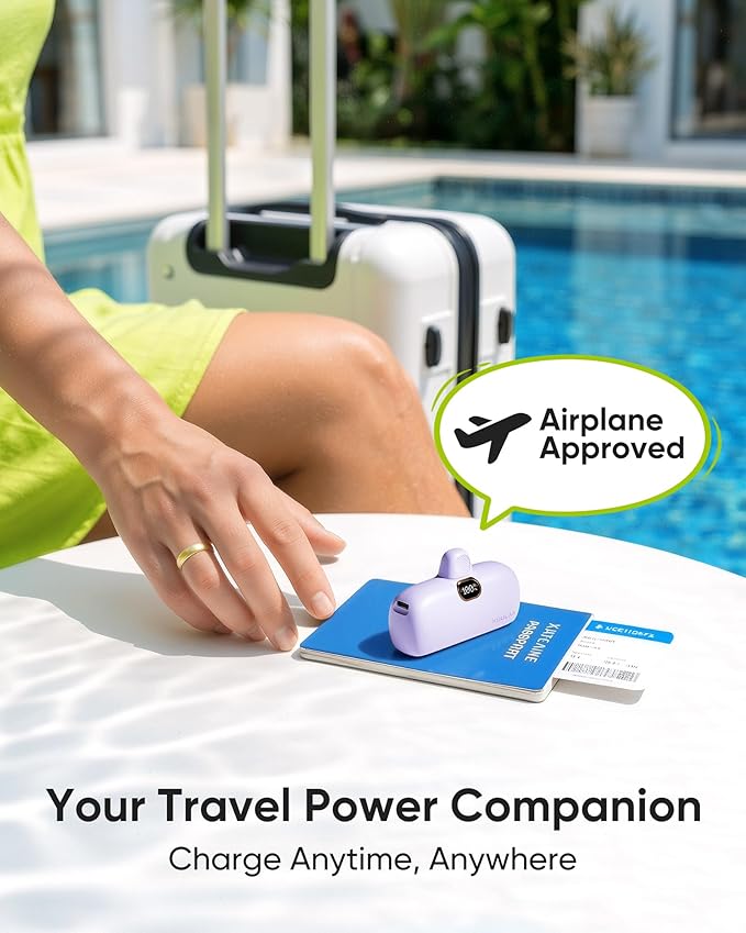 Kuulaa Portable Charger with Built-in Lightning Cable 5000mAh Small iPhone Fast Charging Mini Portable Phone Charger for iPhone 14/13/13 Pro/12/12 Pro/11/XR/XS/X/8/7/6, Purple