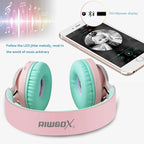 Riwbox WT-7S Bluetooth Headphones Light Up, Foldable Stero Wireless Headset with Microphone and Volume Control for PC/Tablet/TV/Travel (Pink Green)