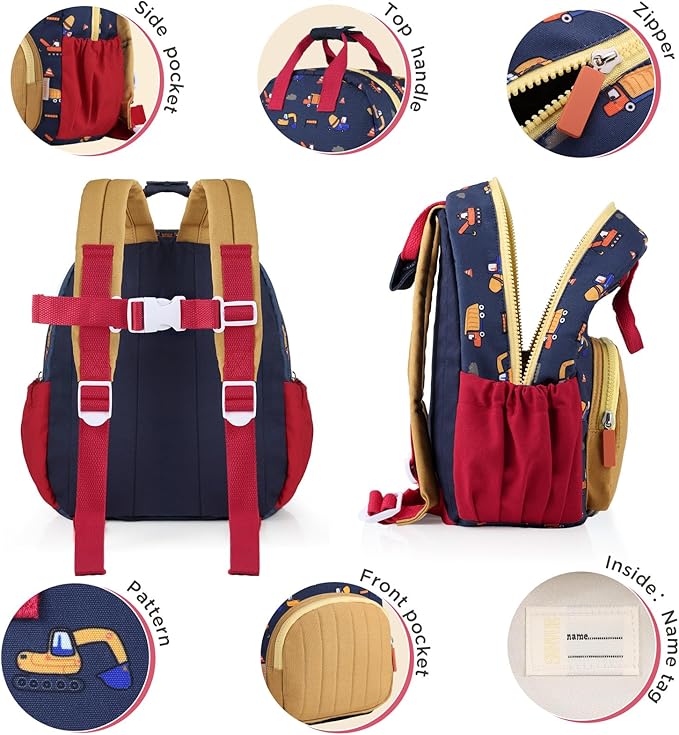 GAGAKU Toddler Backpack for Boys 2-4 years Kids Backpack Mini Backpack Cartoon Breathable Comfortable Preschool Backpack for School Travel - Orange Digger