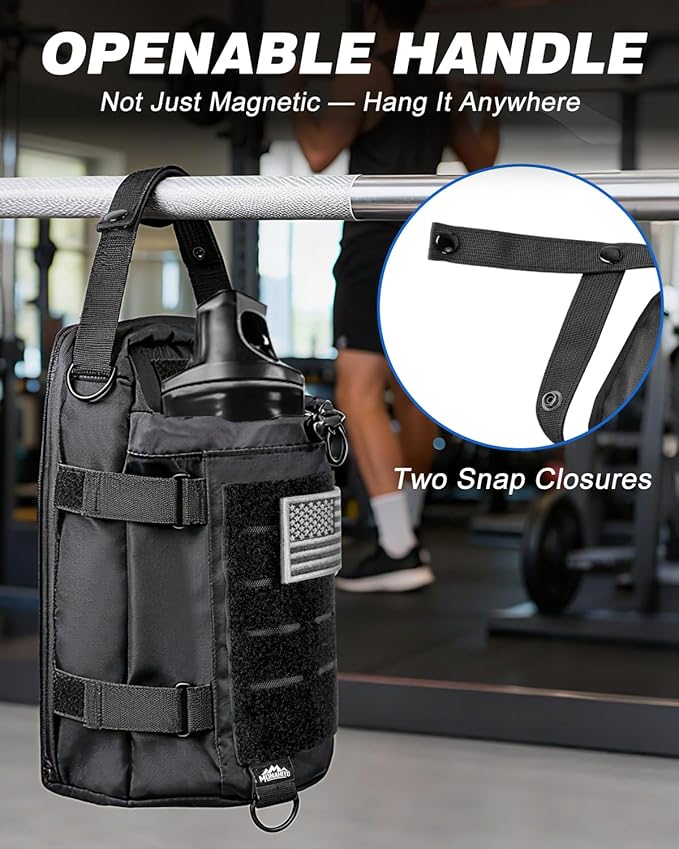 Magnetic Gym Bag for Men - Water Bottle Carrier Holder Bag with Shoulder Strap, 4 Built-in Magnets Gym Gifts for Men
