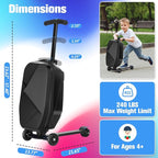 smilesun Scooter Luggage For Kids & Adults， Hardside Ride On Suitcase For Kids Ages 4-15 Multifunctional Lightweight Foldable Carry On Luggage With Wheels Ride On For Children Teenagers（Coal Black）