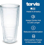 Tervis Clear & Colorful Tabletop Made in USA Double Walled Insulated Tumbler Travel Cup Keeps Drinks Cold & Hot, 24oz, Clear