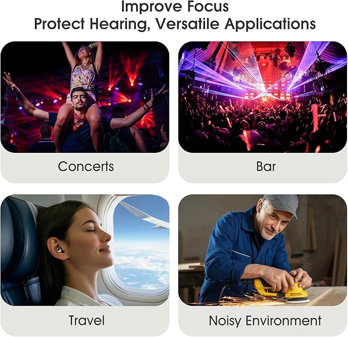 Noise Cancelling Ear Plugs for Sleeping, 55dB Reusable Soft Silicone Earplugs for Snoring, Travel, Concerts & Work, Comfortable Hearing Protection(Graphite)