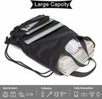 seyfocnia Drawstring Backpack Tactical String Bag with Zipper Pockets Waterproof Cinch Bag Sport Gym Sackpack - Black