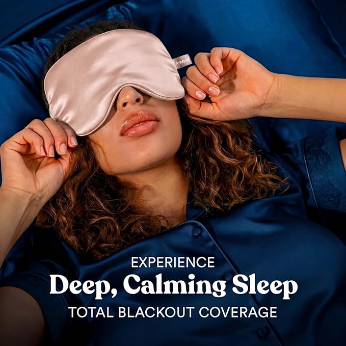 ASUTRA Silk Eye Pillow for Sleep, Light Pink - Filled w/Lavender Buds & Flax Seeds, Weighted Eye Mask, Meditation & Light Blocking Blindfold, Cooling Gel Mask Included