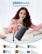 Portable Charger, 45W 20000mAh Power Bank with in/Out Fast Charging USB C Cable, 3W Flashlight, LED Display, Portable Battery Pack Travel Essentials for iPhone 17/16/15, Android Phone, Tablet, Laptop