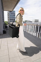 reisenthel carrycruiser glossy dots black - Portable shopping trolley with sturdy aluminum frame, shoulder strap and removable mesh inner bag -water-repellent
