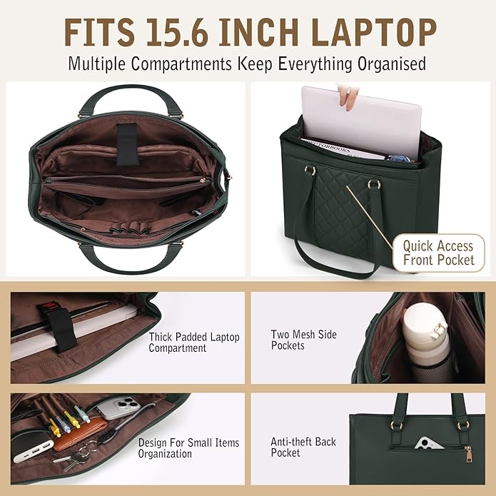 RAINSMORE Laptop Bag for Women 15.6 Inch Work Tote Bags Waterproof Leather Laptop Tote Professional Computer Briefcase