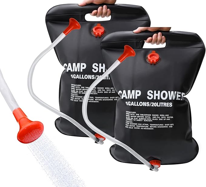 DkOvn Solar Shower Bag, 5 Gallons/20L Camping Shower Bag, Portable Shower Bag with Removable Hose and On-Off Switchable Shower Head for Camping Beach Swimming Outdoor Traveling