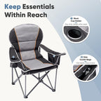 NEWBULIG Oversized Folding Camping Chair for Adults, Portable Outdoor Collapsible Chairs, 500 LBS Heavy Duty Support, with Cup Holders, for Lawn, Fishing, Hiking, Black